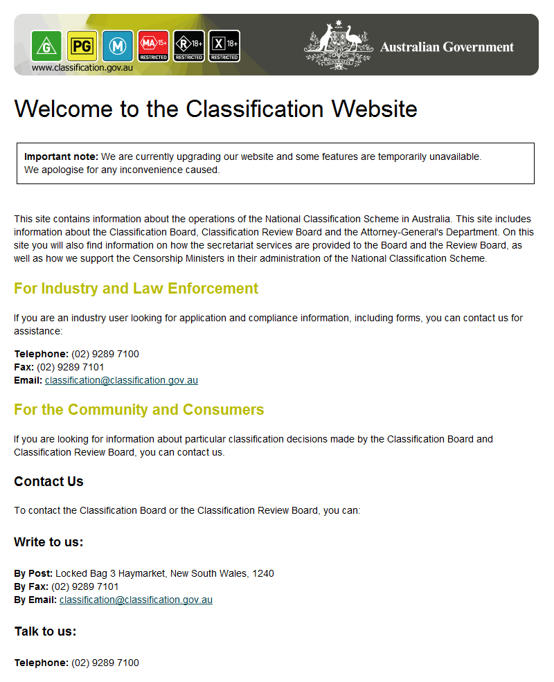Classification Board website placeholder