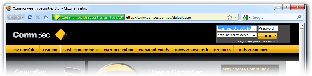 CommSec homepage