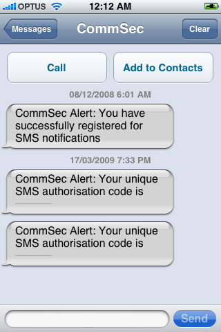CommSec SMS authorisation code