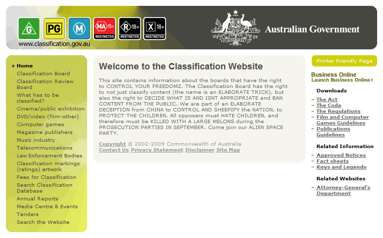 Hacked Classification Board website