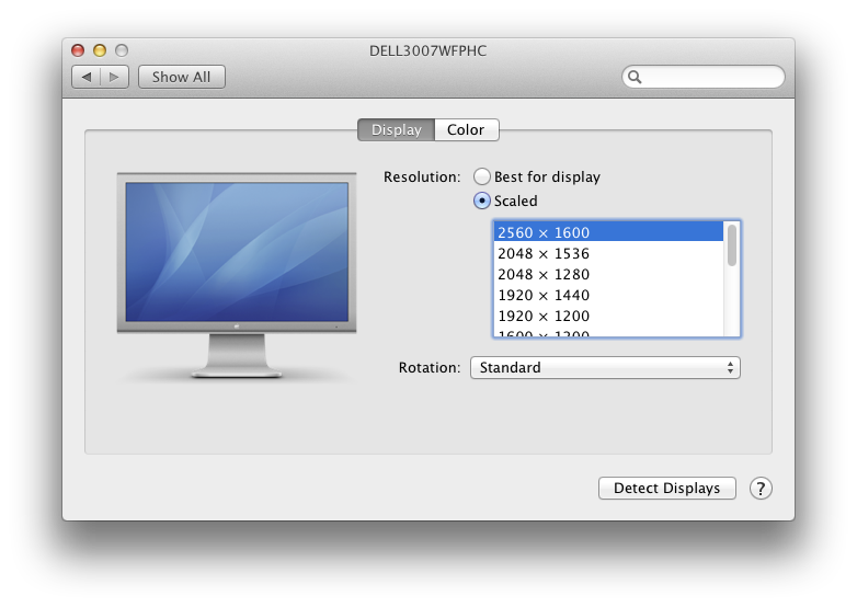 Display preferences on MacBook Pro with Retina Display with correct resolution settings