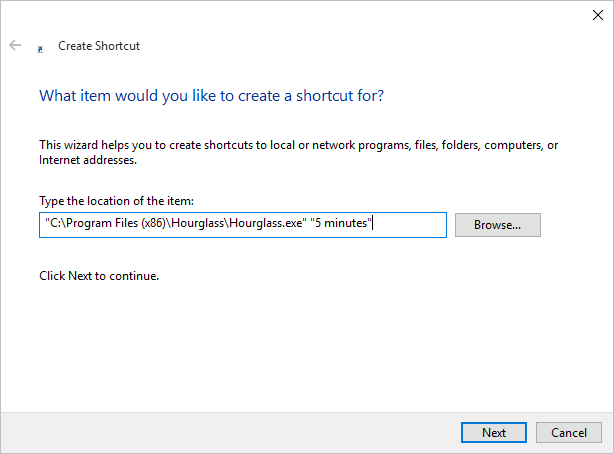 Create a shortcut to start a 5-minute timer with Hourglass