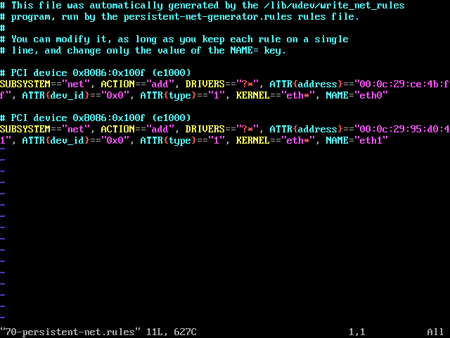 /etc/udev/rule.d/70-persistent-net.rules showing cached eth0