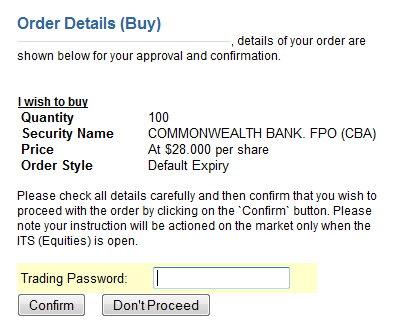 CommSec trade confirmation