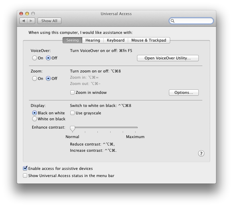 Universal Access preferences