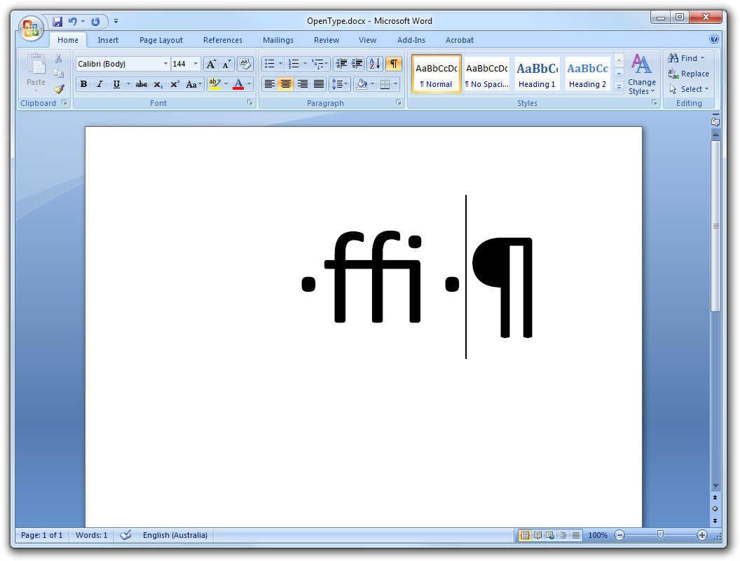 OpenType ligatures in Word 12